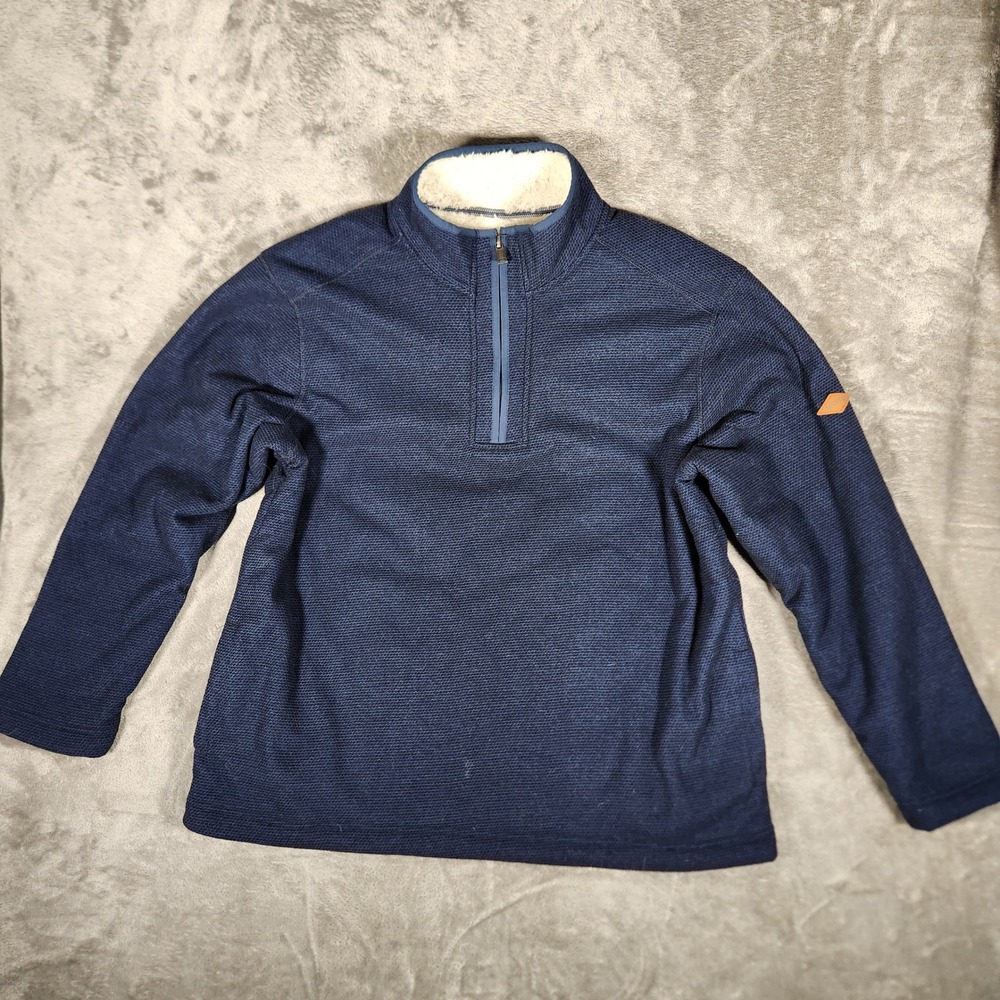 Orvis Quarter Zip Pullover Mens XL Navy Blue Excellent Sherpa Lined Mock Neck